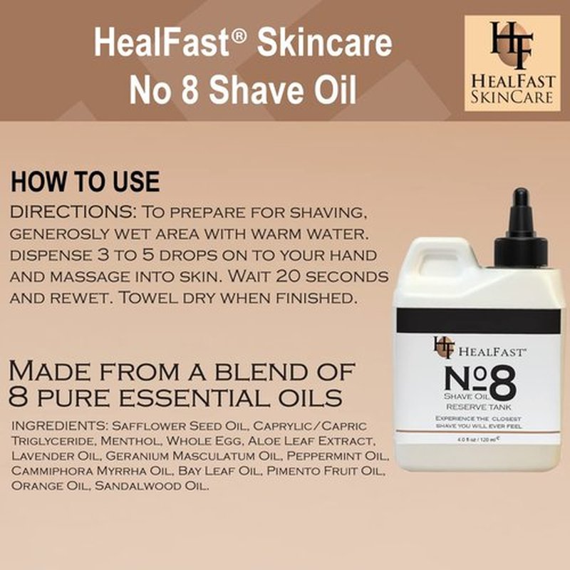 HealFast No. 8 Shave Oil - 4 oz Premium Shaving Oil for Men & Women | Prevents Razor Burn & Ingrown Hairs