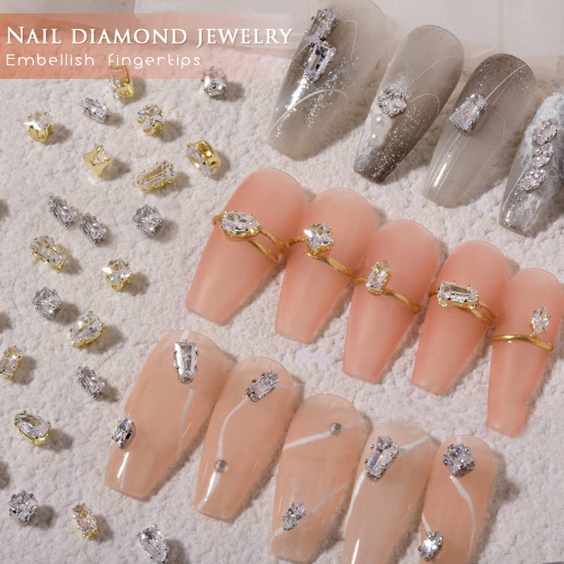 100 Pcs Diamond Jewelry Nail Charms for Nail Art Decoration Rhinestones, Gold/Silver Flatback Sparkle Horse Eyes Water Drop Square Zircon Claw Gems Nail Design Supplies