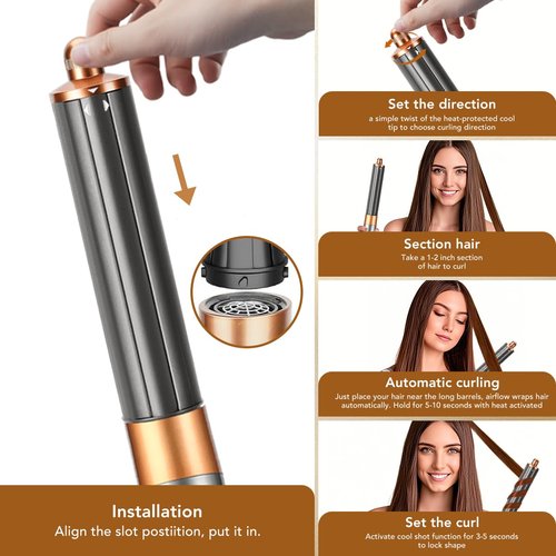 1.6 Inch Long Barrel Attachment for Dyson Airwrap, 40mm Curling Barrel Auto-Wrap Attachment for Dyson Airwrap HS01 HS05 HS08, Copper,971889-07