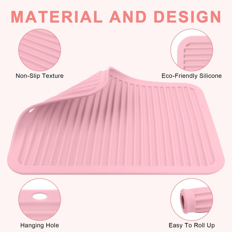 WRORUNER Oversize Silicone Heat Resistant Mat, Professional Hot Hair Tools Mat for Curling Iron, Flat Iron, Hair Straightener, Portable Hot Pad Cover with Velcro for Travel Home Salon(14.2" x 11.0")