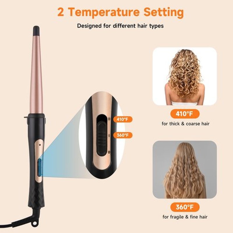 MCODON Tapered Curling Wand 1/2-Inch to 1-Inch Tourmaline Ceramic Barrel Professional Wand Curling Iron for Short Medium Long Hair Two Temperature Settings Dual Voltage Auto Shut-Off