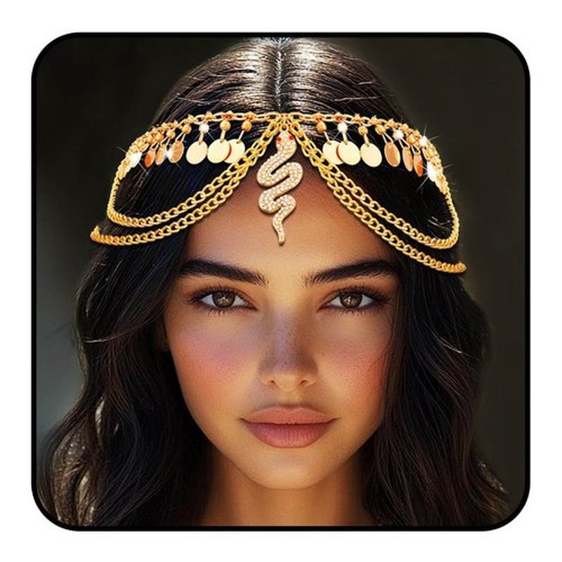 Sixexey Boho Gold Sequin Head Chain Egyptian Snake Headpiece Festival Cleopatra Costume Hair Accessories for Women