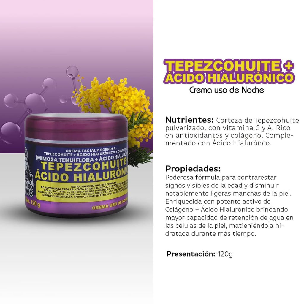 Del Indio Pápago Tepezcohuite + Hyaluronic Acid Facial Cream Duo – Day & Night Use, Hydrating & Nourishing Formula with Mimosa Tenuiflora, 120g Each (JUMBO 2 Pack)