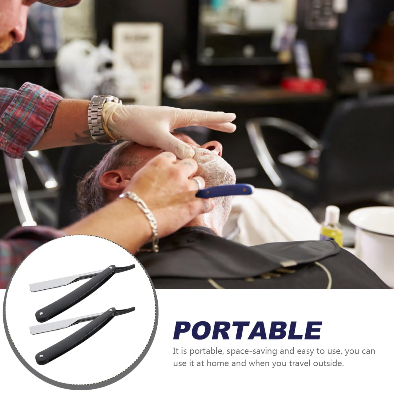 Uonlytech Manual Straight Edge Razor for Men Black Portable Barber Razor Blade Shaper for Precise Shaving and Beard Styling at Home and Travel