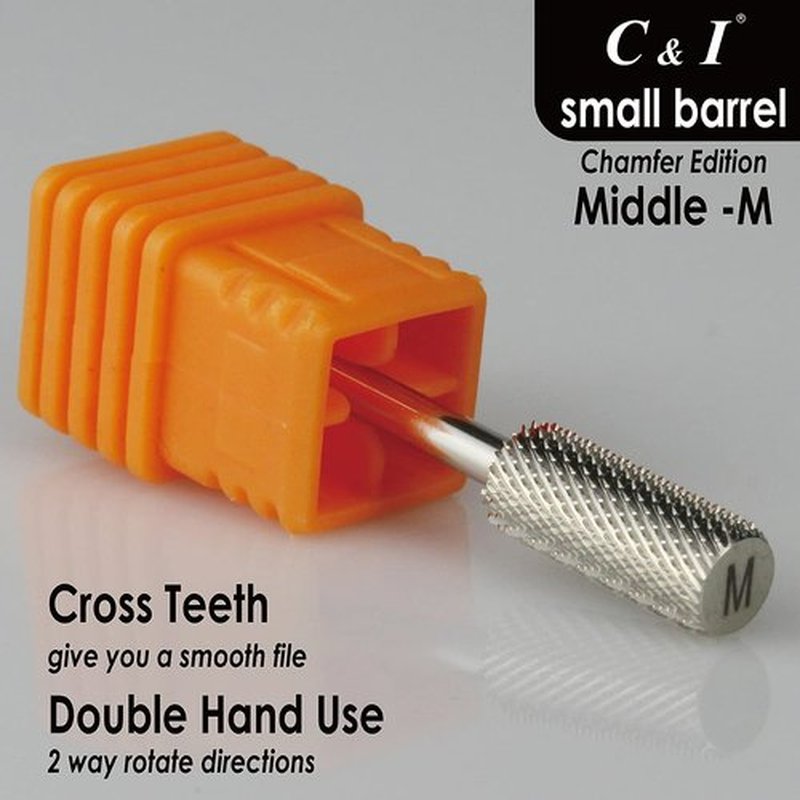 C & I Small Barrel Nail Drill Bit, Chamfer Edition, Professional Electric Nail File for Manicure Drill Machine, Remove Nail Gels, Acrylics, 3/32” (Medium -M)