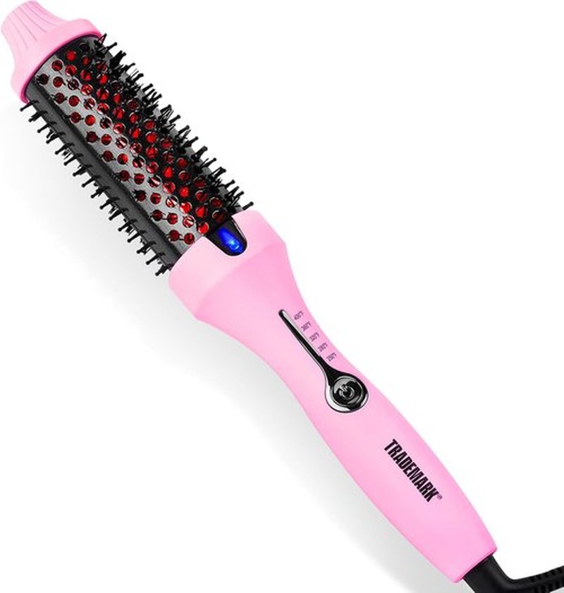 Trademark Beauty Infrared Ionic Thermal Styling Brush - 1.5 Inch Round Barrel for Frizz Control & Shine | Volumizing Hot Brush in Pink