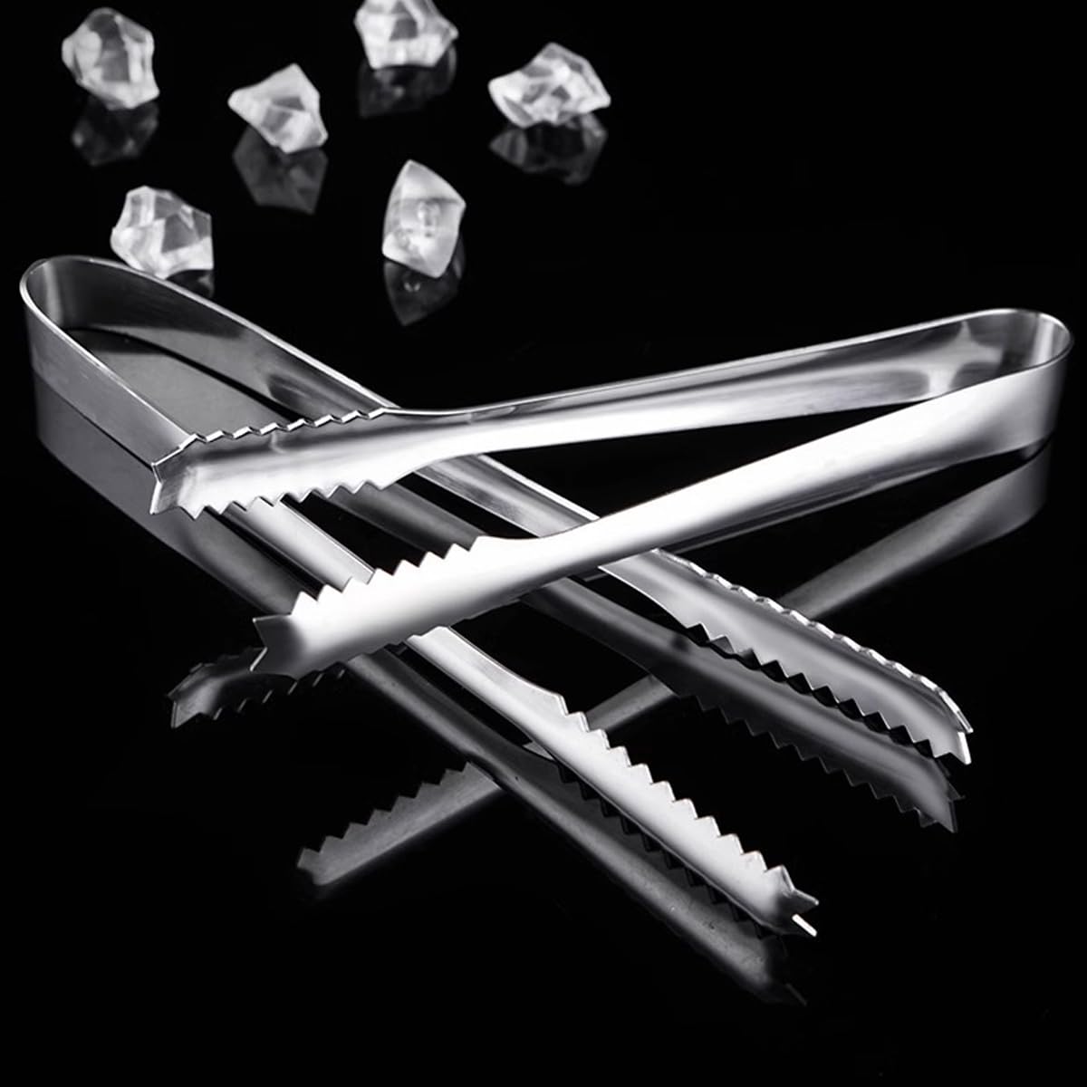 Helonge 2 Pcs 304 Stainless Steel Ice Tongs, 6 inches Ice Tube Tongs for Ice Bucket Ice Sugar Cubes Coffee Bar Food Serving etc