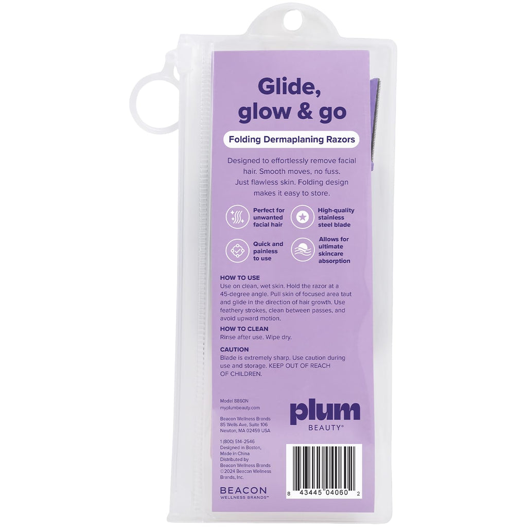 Plum Beauty Dermaplaning Razors for Women, 2-Pack (6 Folding Razors) – Quick & Painless Facial Hair Removal, Glow Up Essentials