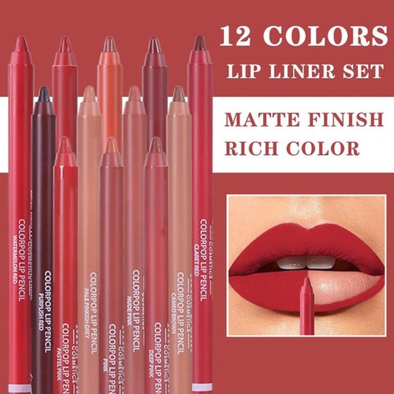 Miss Demi 12-Color Sculpting Matte Velvet Lip Liner Set | Creamy Pigmented Soft Pencils for Women