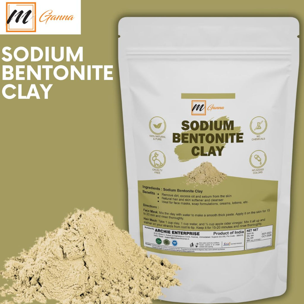 mGanna 100% Natural Sodium Bentonite Clay Powder for Facial Masks, Creams, Body Wraps, Soft Peels and Scrubs and Soap Making 2 LBS / 908 GMS