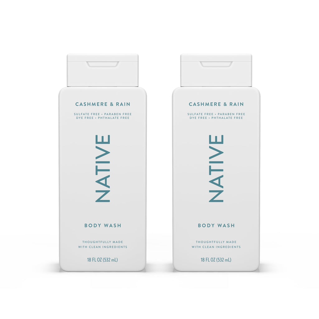 Native Body Wash Contains Naturally Derived Ingredients | For Women & Men, Sulfate, Paraben, & Dye Free Leaving Skin Soft and Hydrating | Cashmere & Rain 18 oz - 2 Pk