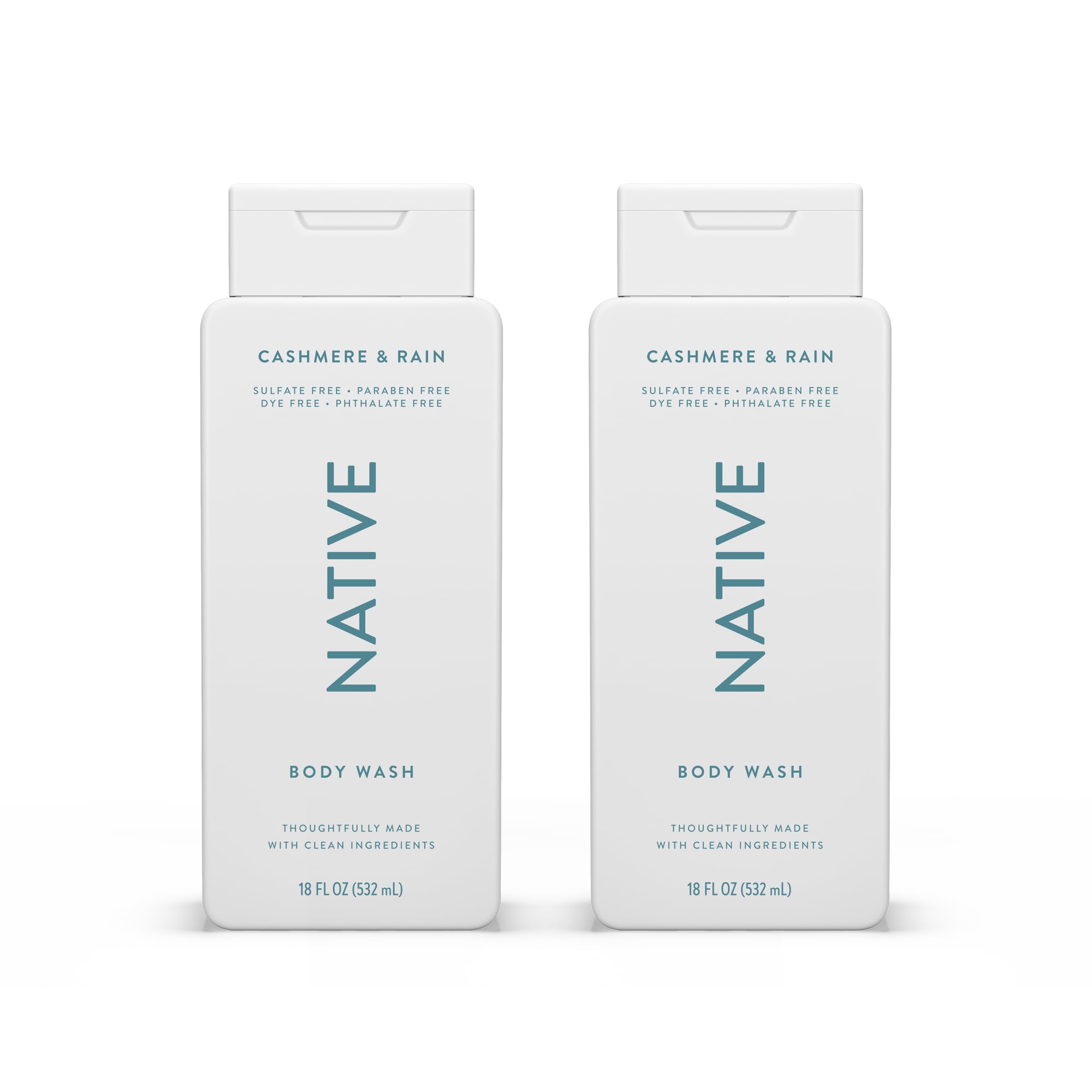 Native Body Wash Contains Naturally Derived Ingredients | For Women & Men, Sulfate, Paraben, & Dye Free Leaving Skin Soft and Hydrating | Cashmere & Rain 18 oz - 2 Pk