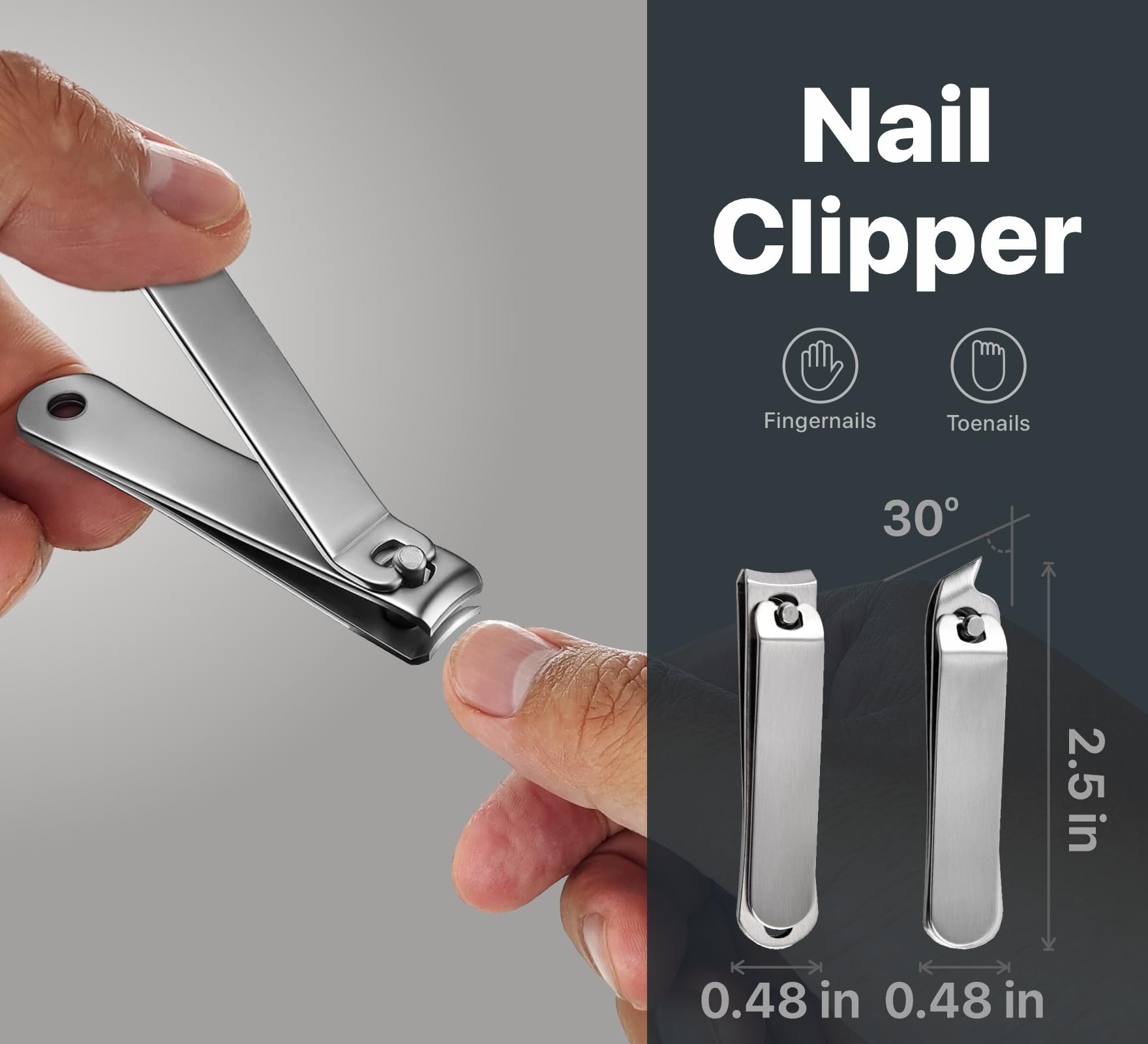 Konovo 5-Piece Nail Clippers Set, Stainless Steel Manicure Set, Travel Nail Grooming Kit for Men & Women, Toenail & Fingernail Clippers
