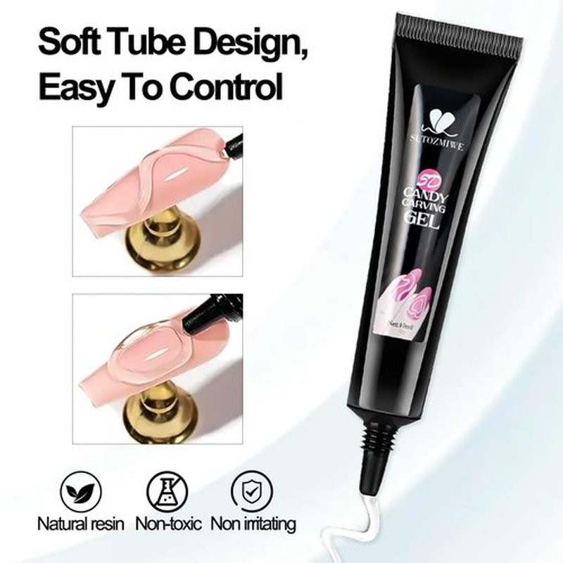 SUTOZMIWE Solid Builder Nail Gel, Clear Sculpting Gel for Nail Art, Non-Sticky 3D Carving Modeling Hard Gels with Gold & Silver Chrome Nail Powder for DIY Salon Manicure at Home