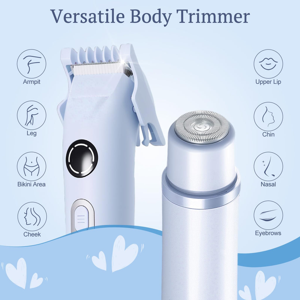 Bikini Trimmer for Women, 4 in 1 Wet/Dry Electric Razors for Women - Dual Head, Painless Rechargeable Portable Womens Razors for Shaving Set for Face, Nose, Eyebrows, Armpits, Bikini Area