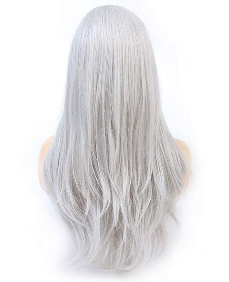 JOLNVCA Silver Wig Long Straight Wig for Girl Women Side Part Natural Looking Synthetic Heat Resistant Fiber Halloween Cosplay Costume