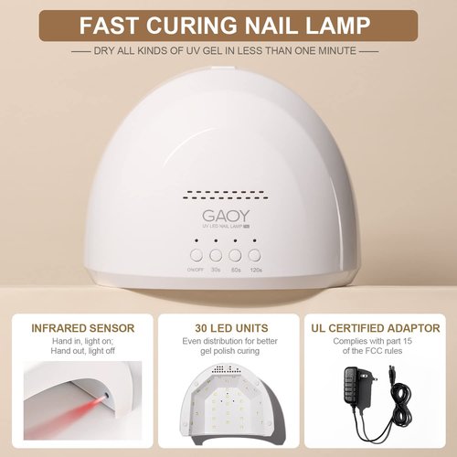 GAOY Gel Nail Polish Kit with UV Light Fast Curing LED Nail Lamp and 6 Gel Polish Colors of Black White Glitter Including Manicure Tools Top/Matte/Base Coat Nail Art Gel Nail Kit