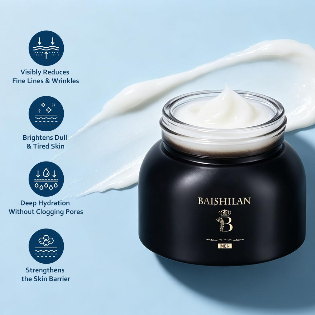 baishilan Men's Face Moisturizer,Revitalizing Anti-Aging Cream For Men，Anti Wrinkle Face Cream To Reduce Fine Lines and Wrinkles，Oil Control Anti Dry Rough Facial Cream 1.76 OZ