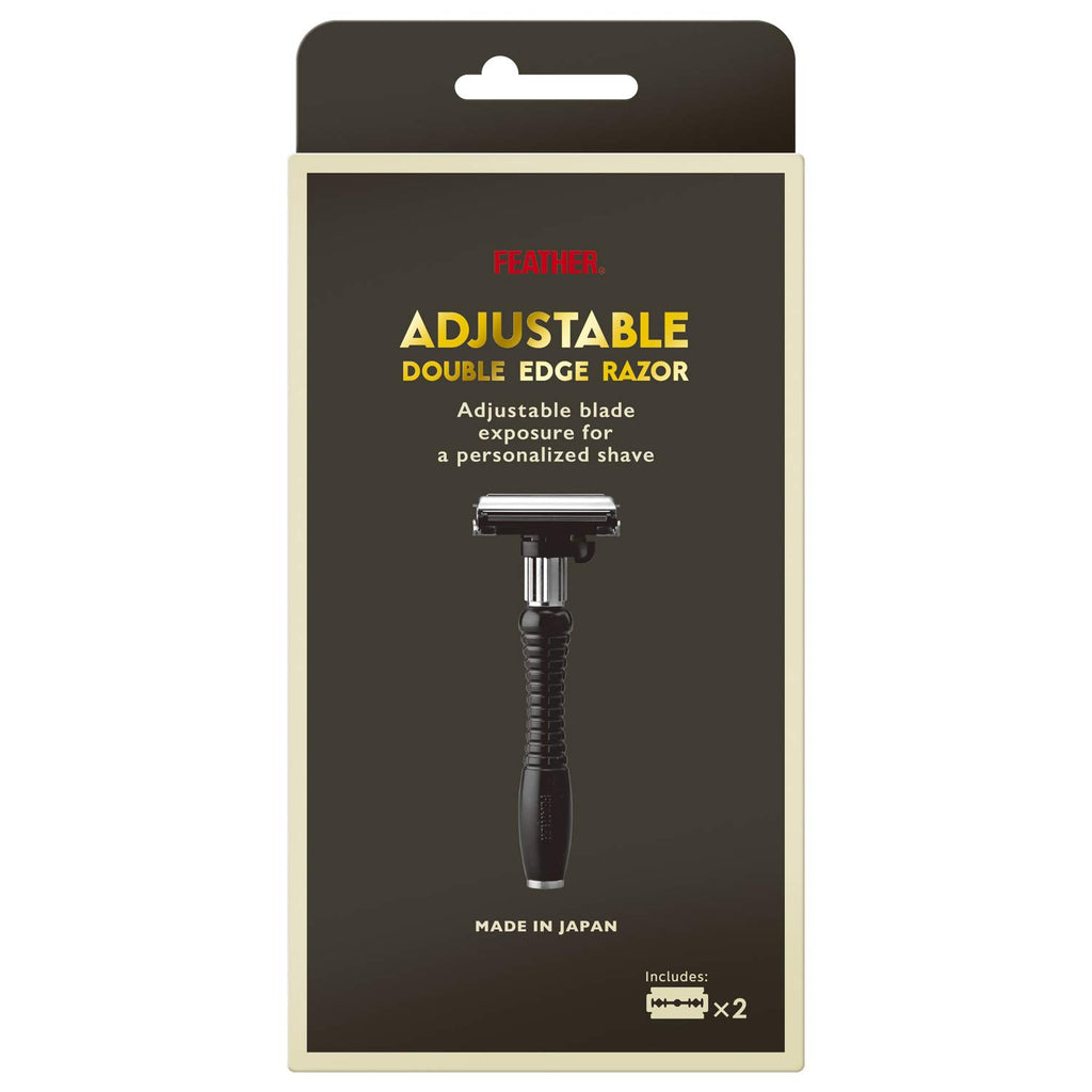 Feather Adjustable Double-Edge Safety Stainless Steel Razor - Men's Shaving Tool with 2 Shave Settings and Butterfly Opening - Double Edge Blades for Barbers & Beard Grooming - Made in Japan