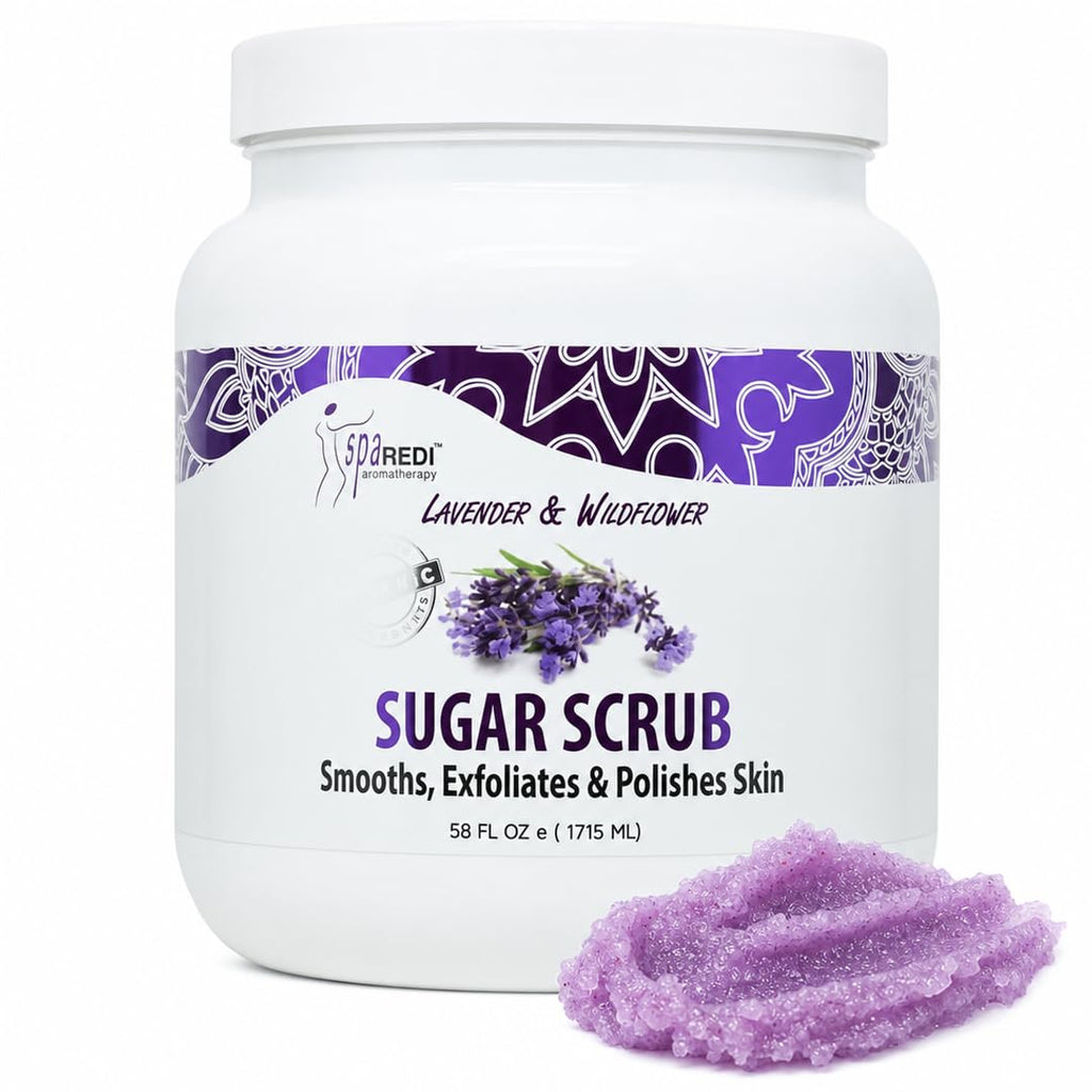 SPA REDI Sugar Body Scrub – Lavender & Wildflower Exfoliating Treatment for Feet, Heels & Body | Hyaluronic Acid, Panthenol, Cruelty-Free, Sulfate-Free | Professional Salon & Home Use | 58 oz