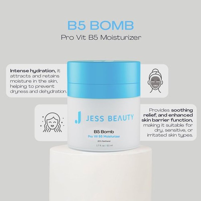 JESS BEAUTY B5 Bomb Pro Vitamin B5 Face Moisturizer - Vegan Hydrating Cream | 50 ml
