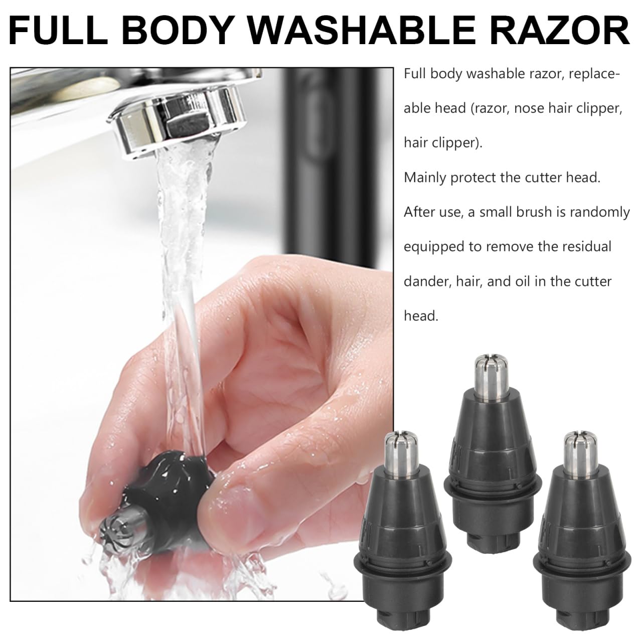 VINTORKY Nose Hair Trimmer Replacement Head 3-Pack Electric Nose Clipper Parts for Men Beard Razor Tool Washable 1.96X0.98X0.98 Inch Easy to Clean