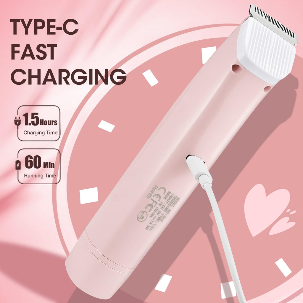 Lanumi 2 in 1 Electric Shaver Dual Head Bikini Trimmer Women IPX6 Wet Dry Pubic Hair Trimmer Rechargeable Body Facial Hair Remover for Face Lip Chin Underarm Legs (Pink)