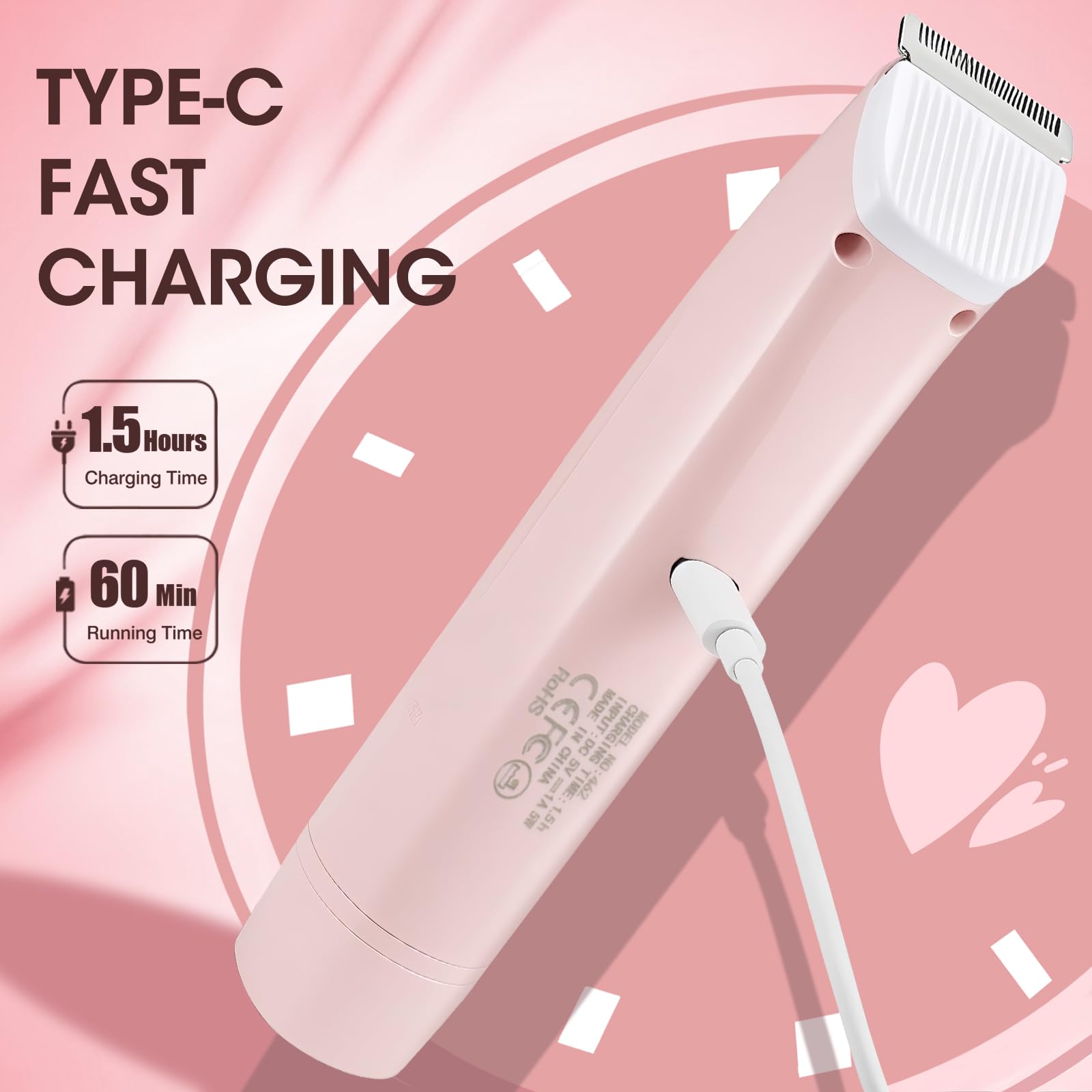 Lanumi 2 in 1 Electric Shaver Dual Head Bikini Trimmer Women IPX6 Wet Dry Pubic Hair Trimmer Rechargeable Body Facial Hair Remover for Face Lip Chin Underarm Legs (Pink)