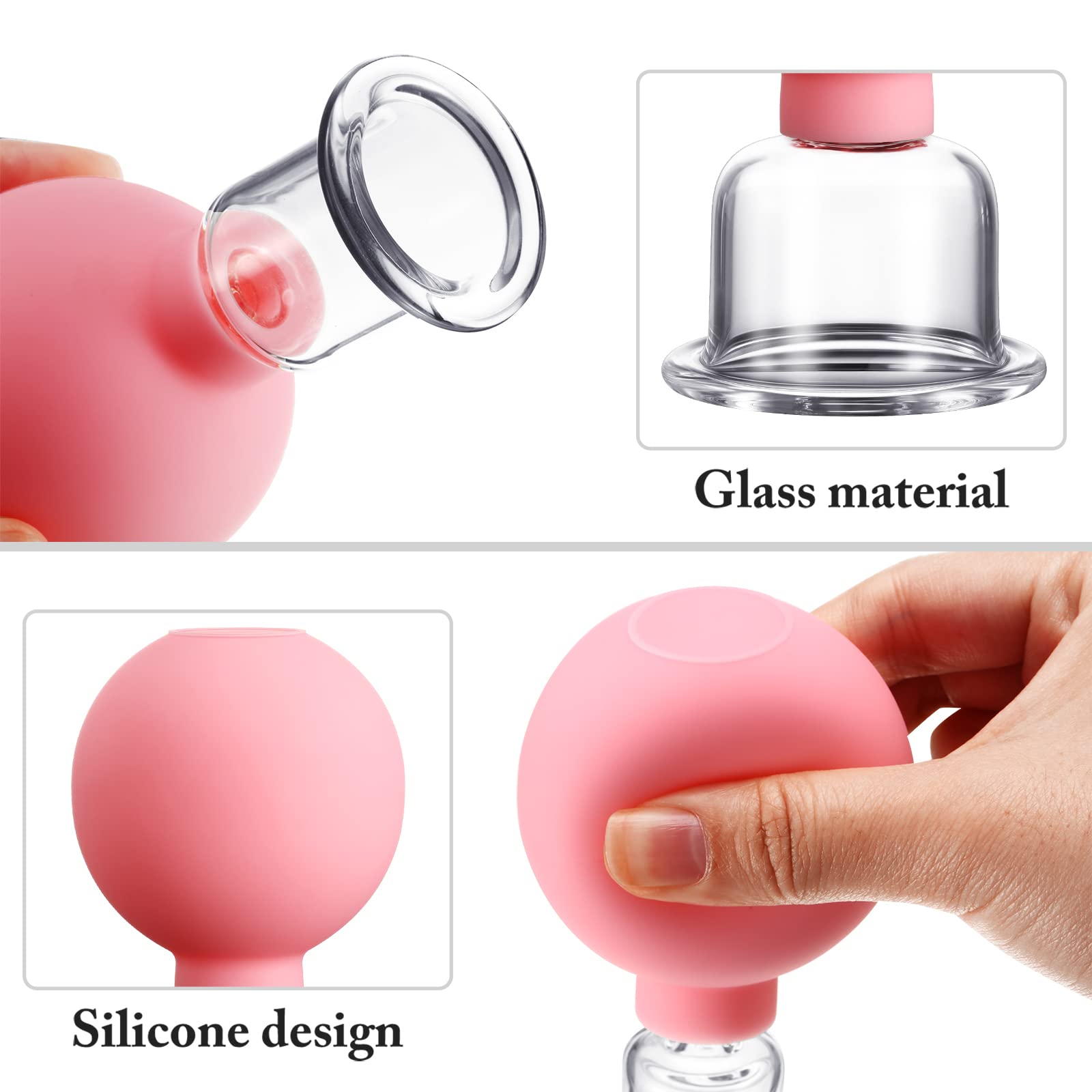 Nuanchu Facial Cupping Cup Glass Face Cup Silicone Cupping Massage Vacuum Suction Mug for Body Face Leg Arm Back Shoulder Muscle and Joint Pain(Pink,0.65 Inch Diameter)