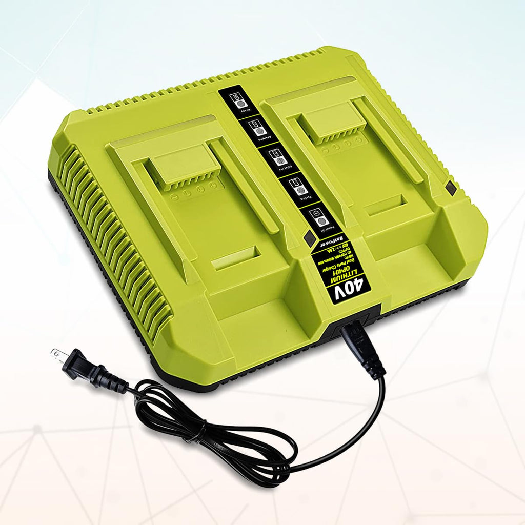 BatPower 2-Pack 40V 6.5Ah Lithium-Ion Replacement Battery and Charger Starter Kit Compatible with Ryobi 40V System, High Capacity Batteries and Charger OP4050A OP401 (3-Piece Set)
