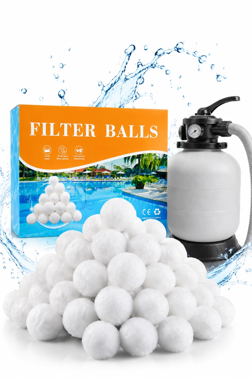 Makeforu 3 lbs Pool Filter Ball, for Swimming Pool Sand Filter, Lightweight Reusable Eco-Friendly Fiber Filter Ball, Replaces 100 lbs Pool Filter Sand 3 lbs