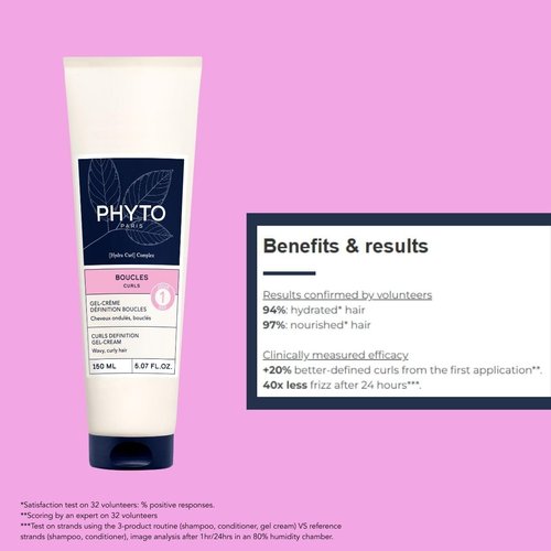 PHYTO Curl Definition Gel-Cream - Silicone-Free Enhancer for Wavy & Curly Hair (2A-3A) | 24-Hour Anti-Frizz & Natural Shine - 5.07 fl oz