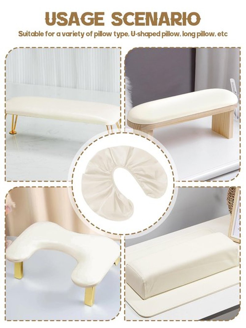 EBANKU Nail Arm Rest Covers for Nails Tech, White Arm Rest Protector Covers Set of 2, Premium PU Leather Waterproof, Suitable for U-Shaped Professional Manicure Nail Hand Rest and More
