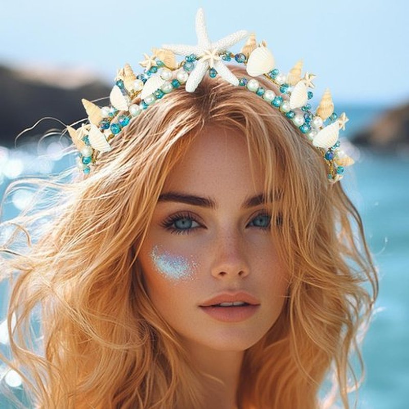 CAKURE Sea Star Crown Headband Boho Starfish Tiaras Beach Wedding Crowns Headpiece Sea Shell Headbands Pearl Beach Wedding Hair Accessories for Women