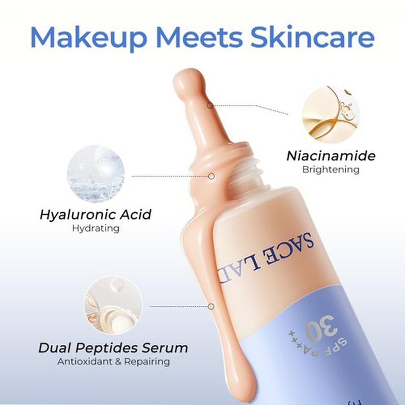 SACE LADY Bare Touch Skin Tint SPF 30, Skin-Like Serum Tinted Moisturizer Lasts Up to 16HR, Lightweight Natural Matte Glow Finish, Infused with Peptides and Hyaluronic Acid (#04 Beige Glow)
