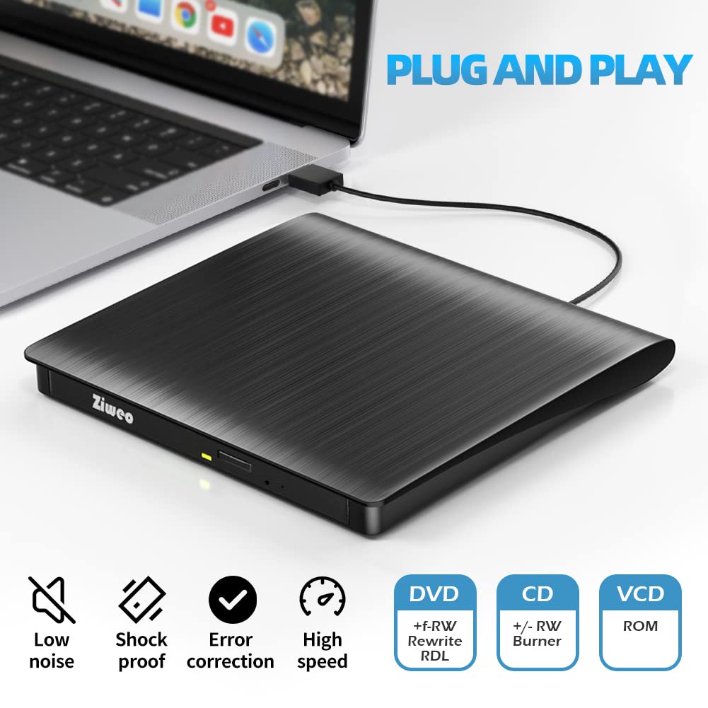 External USB 3.0 Type-C CD DVD +/-RW Drive - Portable CD ROM Reader & DVD Burner with Protective Carrying Case for Laptop/Desktop PC/Mac/Windows/Linux