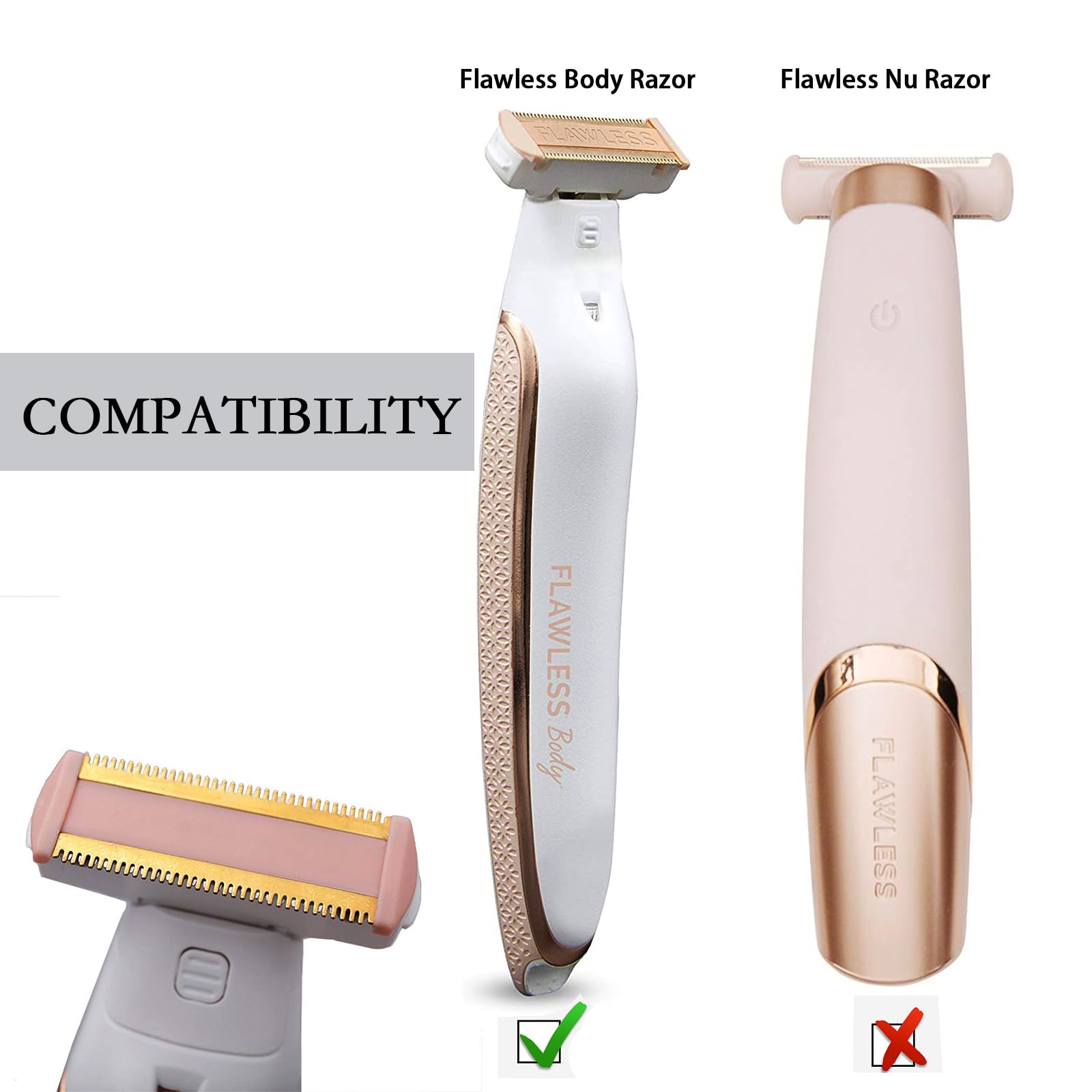4PCS LinMei Razor Replacement Heads Compatible for Finishing Touch Flawless Body Rechargeable Ladies Shaver and Trimmer with 2 Cleaning Brush