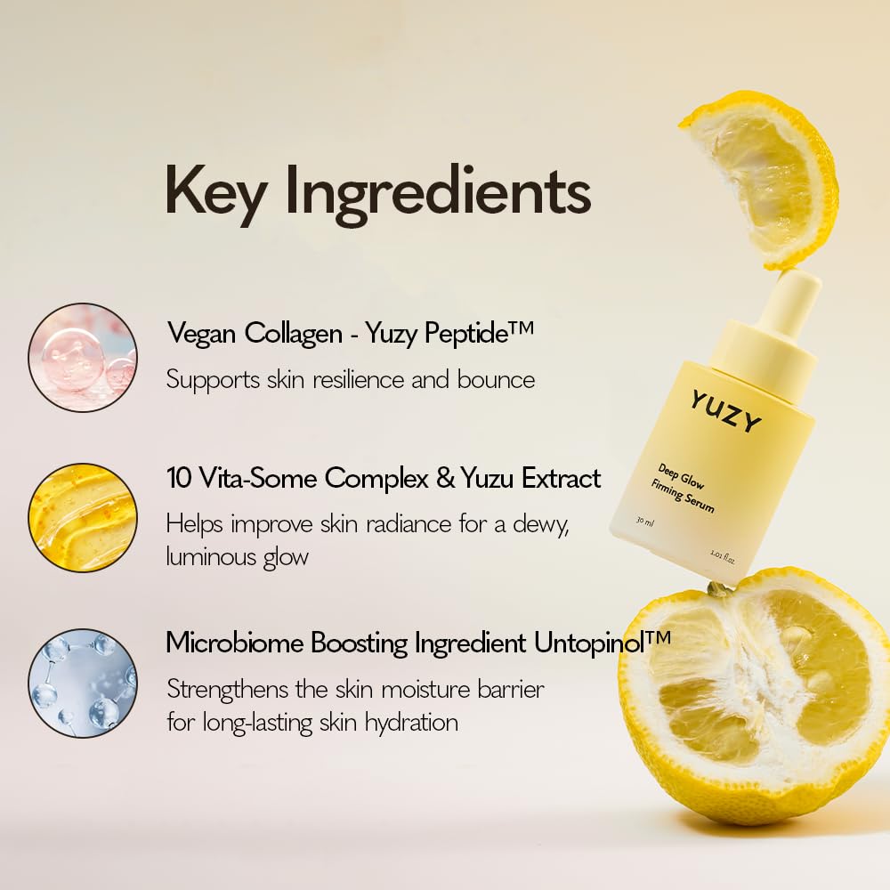 YUZY Deep Glow Firming Serum, Skin Microbiome Peptide Serum with Niacinamide, Yuzu Extract & 10 Vita-Liposome Complex, Barrier Care for Elasticity & Hydration | 1.01 fl.oz, 30ml