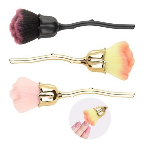 3 PCS Nail Art Dust Powder Remover Cleaner Brush, Rose Soft Brush Nail Art Manicure Dust Cleaner Brush, Acrylic Nail Art Brush for Nail Trimming Cleaning Makeup Brush Tools