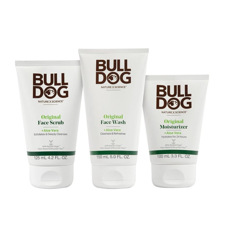 BULLDOG Men's Skincare Kit - Original Full Face Set with Moisturizer, Face Wash & Scrub