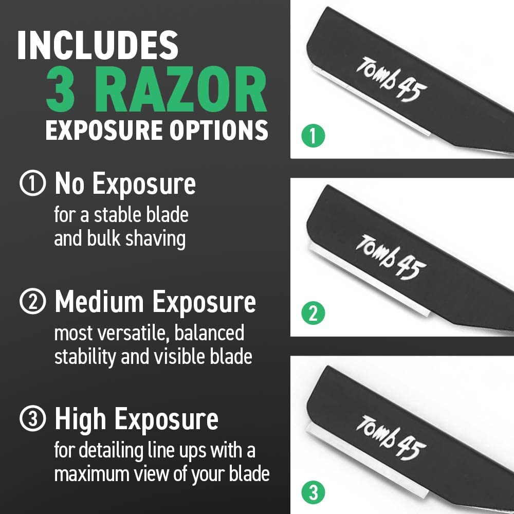 Tomb 45 Triple Cartridge Razor Holder | Disposable Razor Safety Handle For Barbers | 100% Metal Grip & 3 Adjustable Blade Exposure Options For Shaving | Men's Straight Edge Razors Manual Shaver (Red)