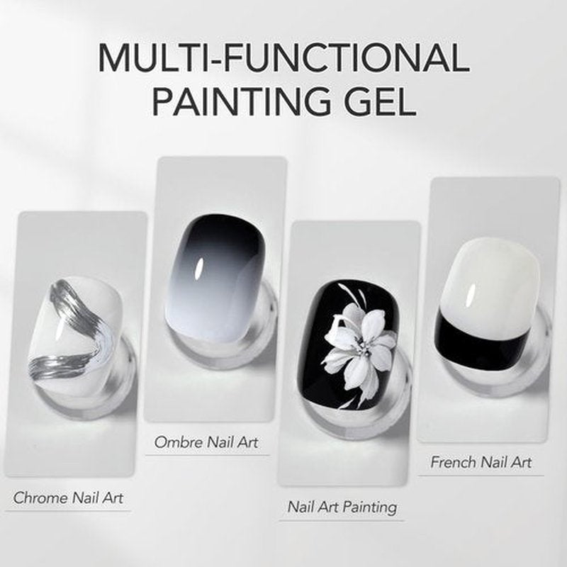 GAOY Black & White Painting Gel for Nail Art, No Wipe Creamy Gel Polish for Lines, Floral Designs, Patterns or French Nail Salon and Home DIY, UV Light Cure