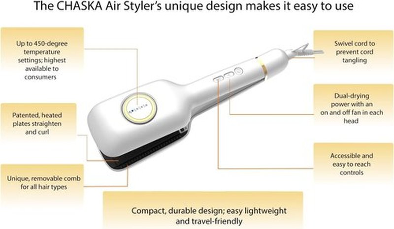 CHASKA Air Styler - Wet to Dry Plasma Hair Straightener with Cool Air Lock for Lasting Style