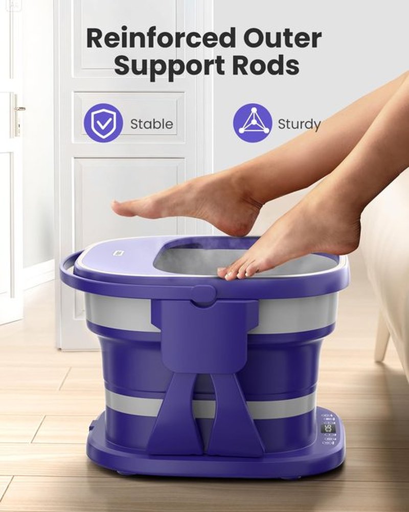 Puboo Collapsible Foot Spa Bath Massager with Heat, 95-115°F Precise Temp Control, Motorized Massage Rollers, Heated Foot Bath Soak Tub, Fits US Men’s Size 11