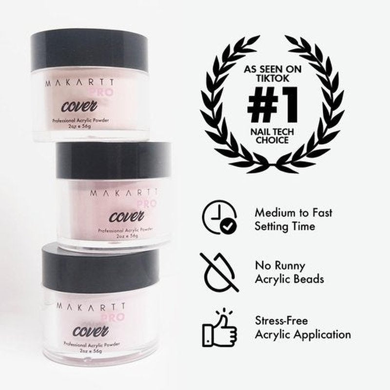 MakarttPro Acrylic Powder - Durable, Easy-Apply Formula for Nail Extensions & Art | 56g/2oz - Pink Pearl