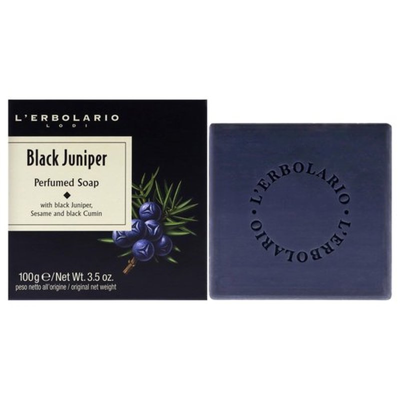 L'Erbolario Perfumed Bar Soap – Gently Scented Body and Hand Soap Bar – Moisturizing and Nourishing with Natural Extracts – Black Juniper - 3.5 oz
