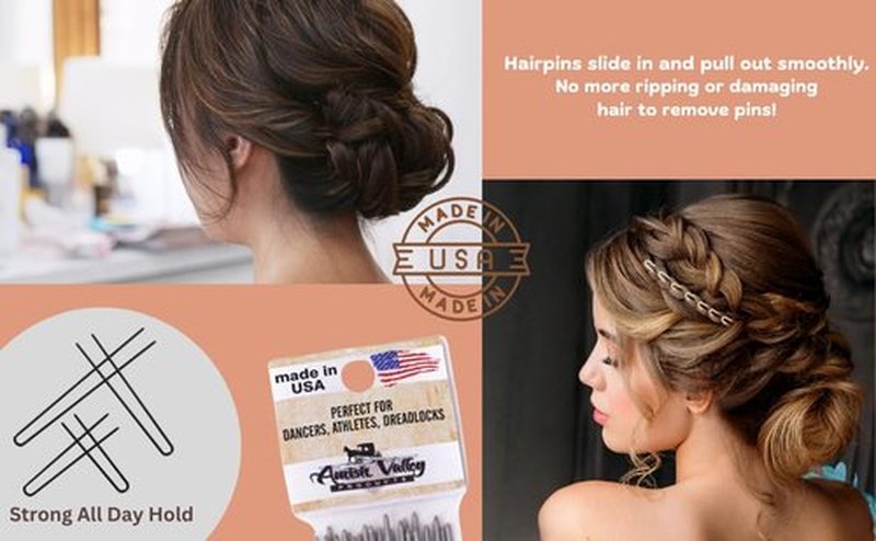 Amish Valley Products Straight Stainless Steel Heavy Duty Snagless Hairpins Handmade Hair Pin (Brown, 3 Inch)