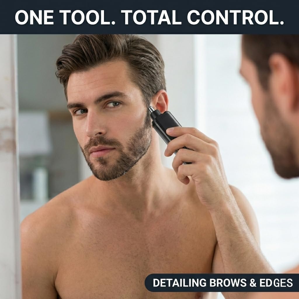 Nose Hair Trimmer for Men - 2025 Professional Painless Nose and Ear Hair Trimmer, IPX7 Waterproof, 6000 RPM Dual Blades, USB Rechargeable, Digital Display, Pocket Size for Travel (Navy Blue)
