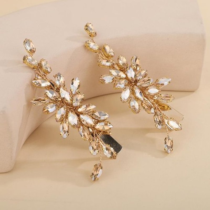 Teyglen Champagne Rhinestone Bridal Hair Clips Crystal Wedding Hair Barrette for Women Decorative Hair Accessories Jewelry Sparkly Crystal Hair Piece (Champagne)