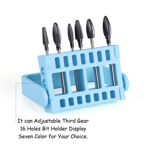KOOBOOK 2Pcs 16 Holes Acrylic Nail Art Drill Bit Holder Exhibition Stand Organizer Nail Art Display Salon Light Blue